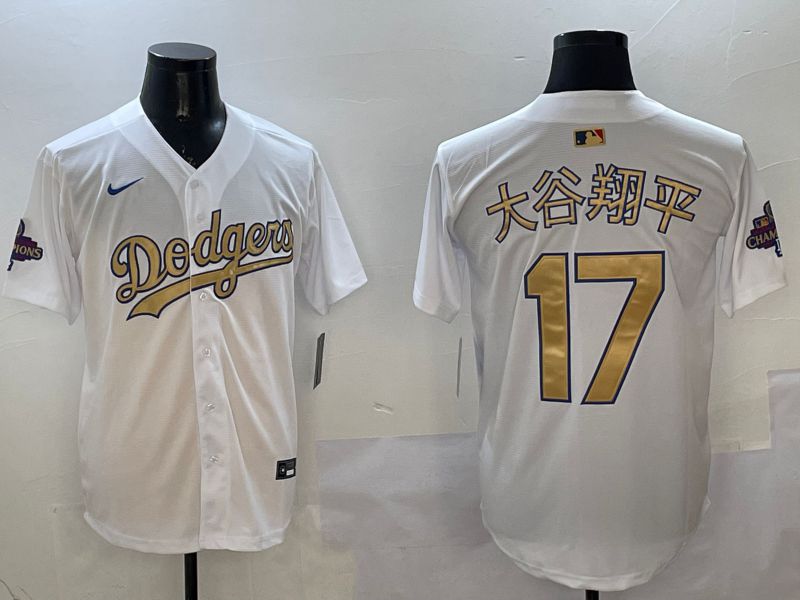 Men Los Angeles Dodgers #17 Ohtani White Champion gold character 2025 Nike MLB Jersey style 11->los angeles dodgers->MLB Jersey